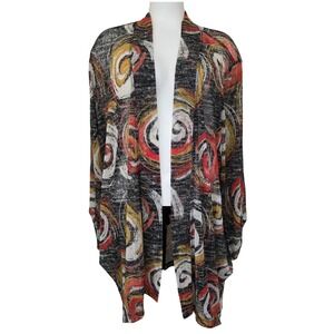 Ali Miles XL Abstract Swirl Print Open Front Cardigan Semi-sheer. Art to wear.